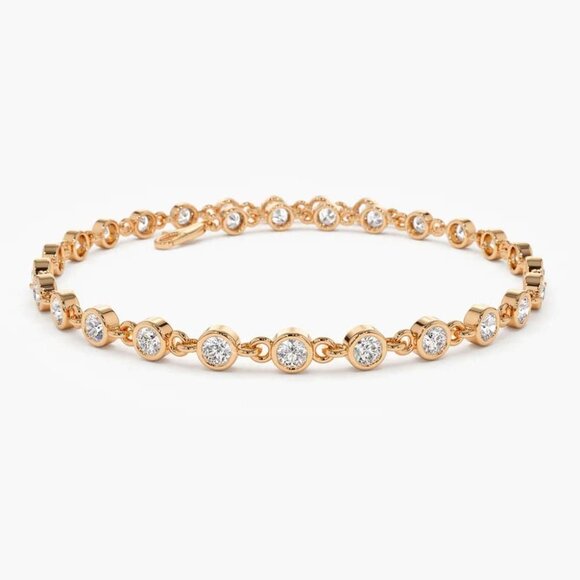 Bezel Setting Spring 14K (or 18k upon request) Yellow Gold Diamond Bracelet - Picture 7 of 7